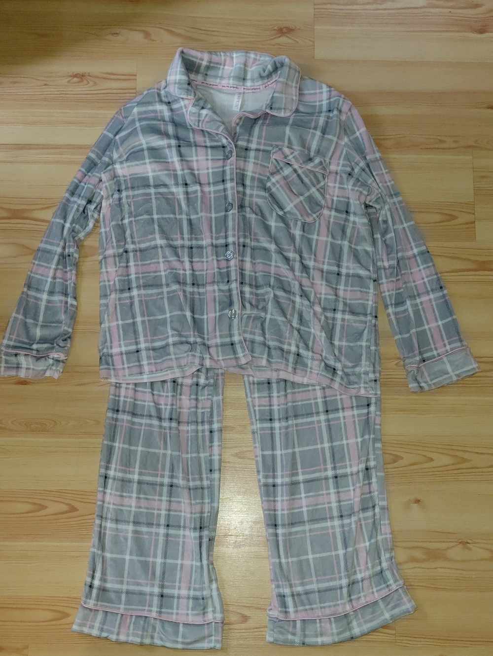 Jospun Plaid Pink and Gray Pajama Set